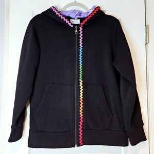Bitsandpiecestogo Black Zip Hoodie Rainbow Rickrack Trim Bandana Heart Sz S